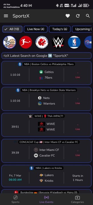 تحميل تطبيق SportzX Live TV مهكر APK للأندرويد 2026 أخر إصدار مجانًا تحميل تطبيق SportzX Live TV مهكر APK للأندرويد 2026 أخر إصدار مجانًا