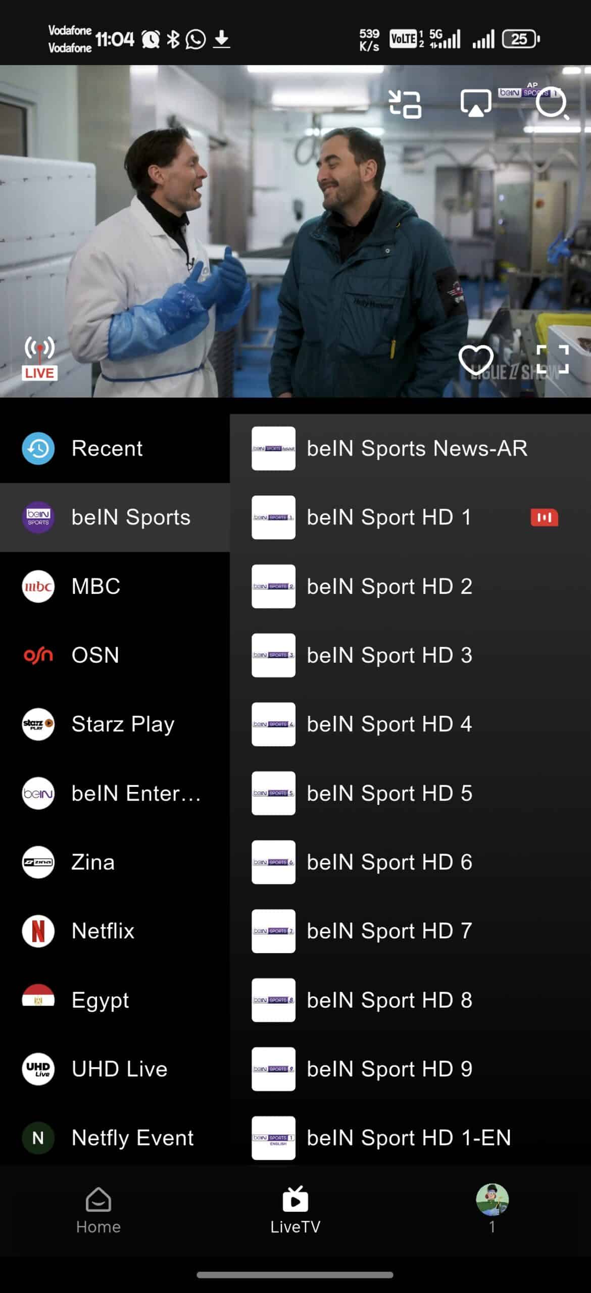 قائمة القنوات داخل تطبيق Netfly TV